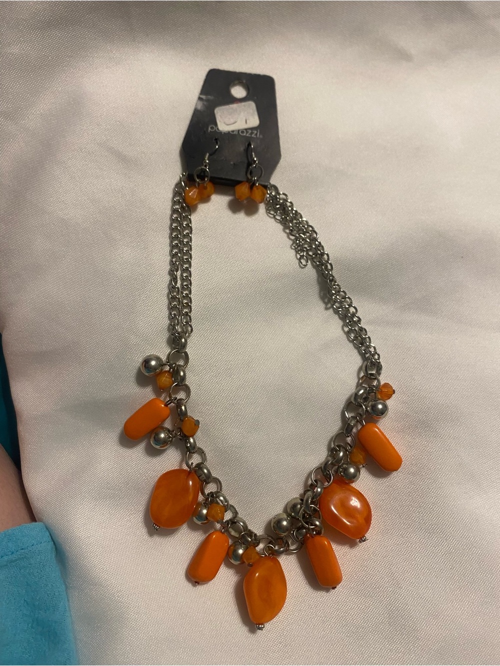 paparazzi Orange Multi-Bead Silver-Tone Charm Necklace